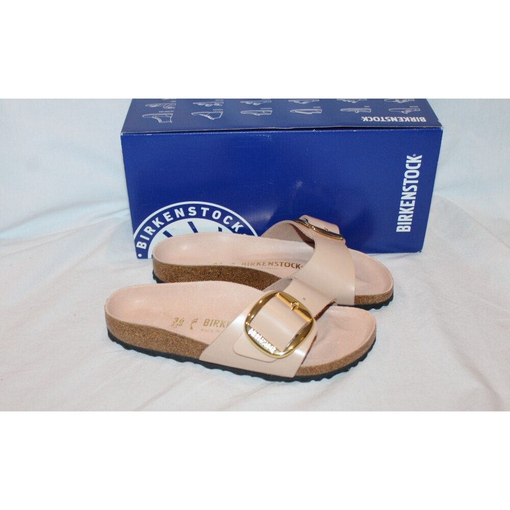 Birkenstock Women Madrid Big Buckle Leather High Shine Sandals New Beige EU 36 N